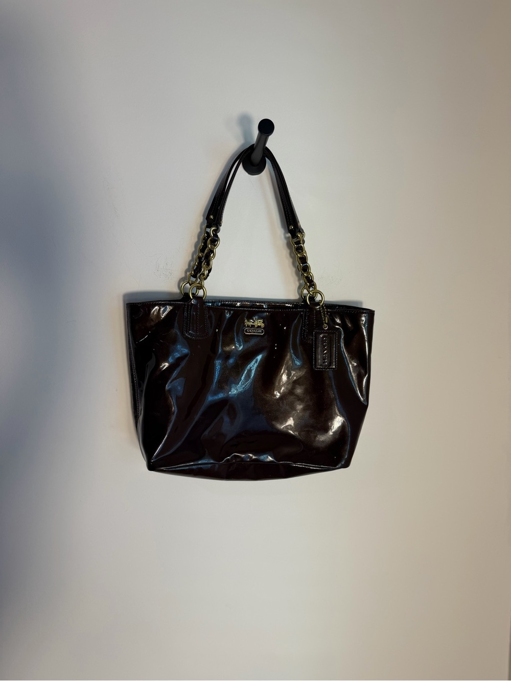Y2K Authentic Coach Patent Leather Tote Bag in Deep Purple